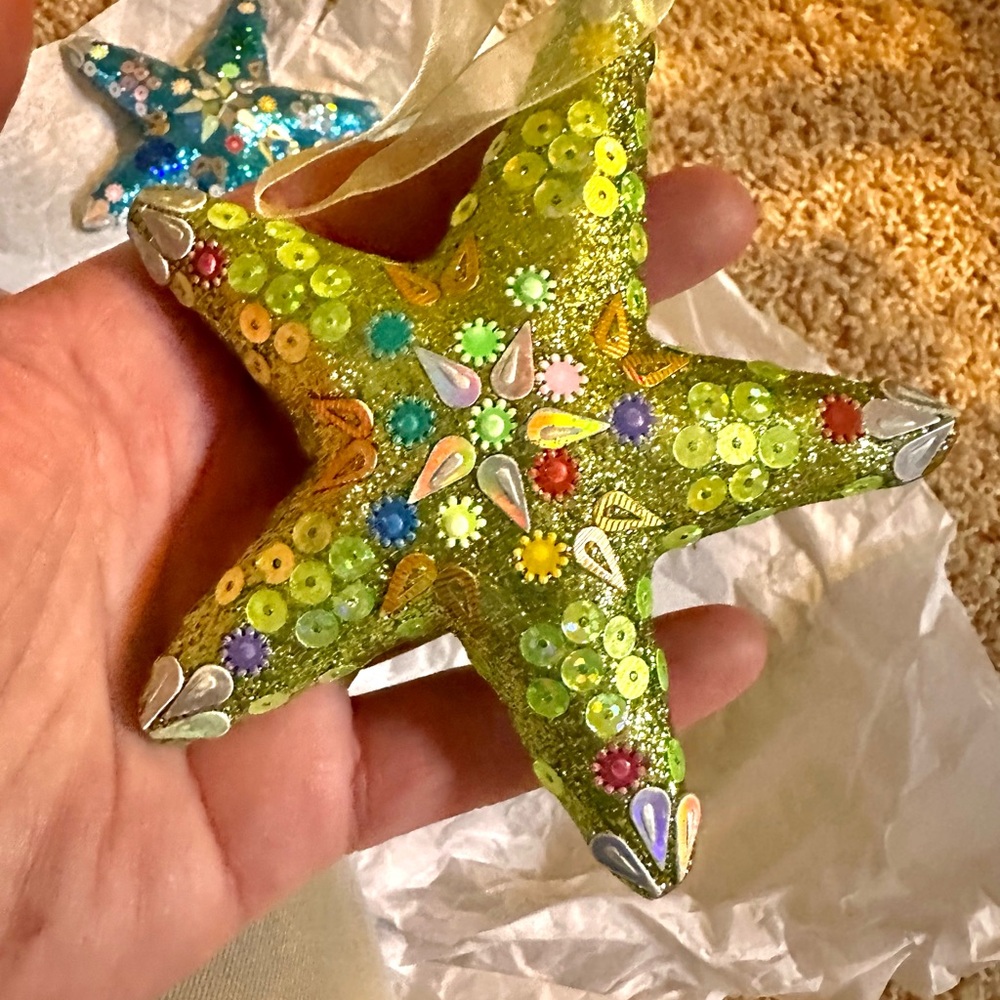 BUNDLE OF 3 Colorful Star Ornaments with Sequins - Picture 2 of 4